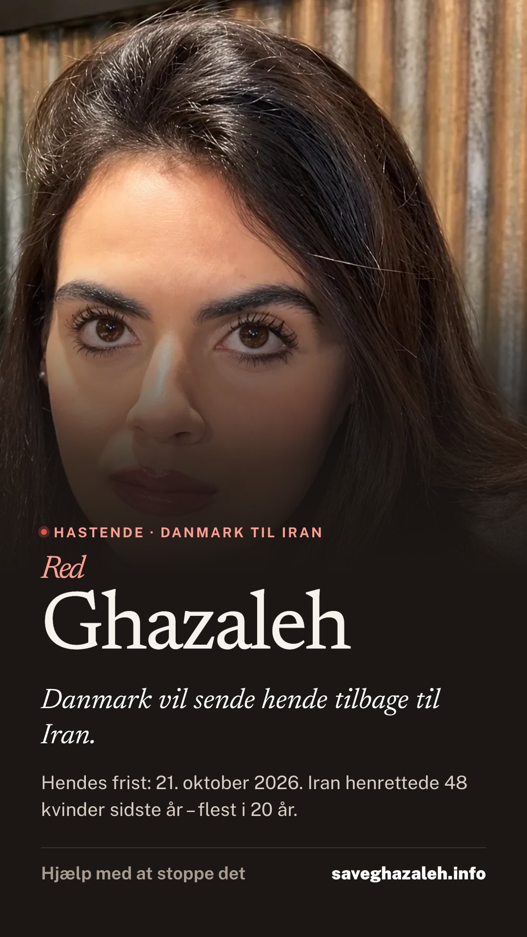 Delebillede på dansk med Ghazalehs portræt.